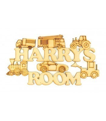 Laser Cut Personalised Boys Room Sign with Vehicle Shapes - Car, Train, Digger etc. 